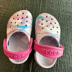 Pink and Blue Marble Crocs